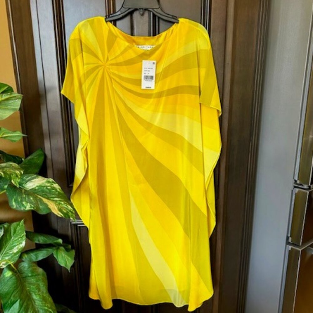 Trina Turk Global Crepe De Chine Silk Placed Print Dolman Sleeve Caftan Dress